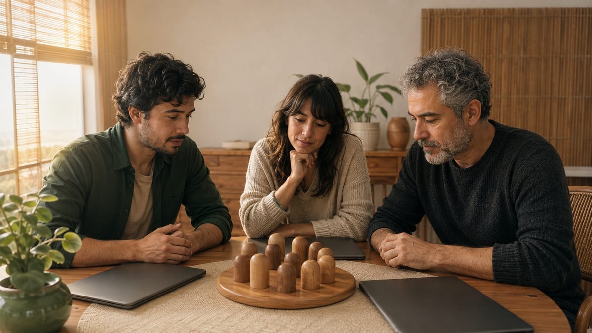 Pessoas se reúnem em torno de uma mesa para analisar uma decisão econômica.