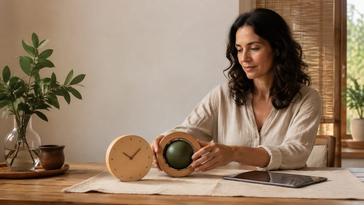 Pessoa protege uma sequência crescente de peças com uma cobertura translúcida.