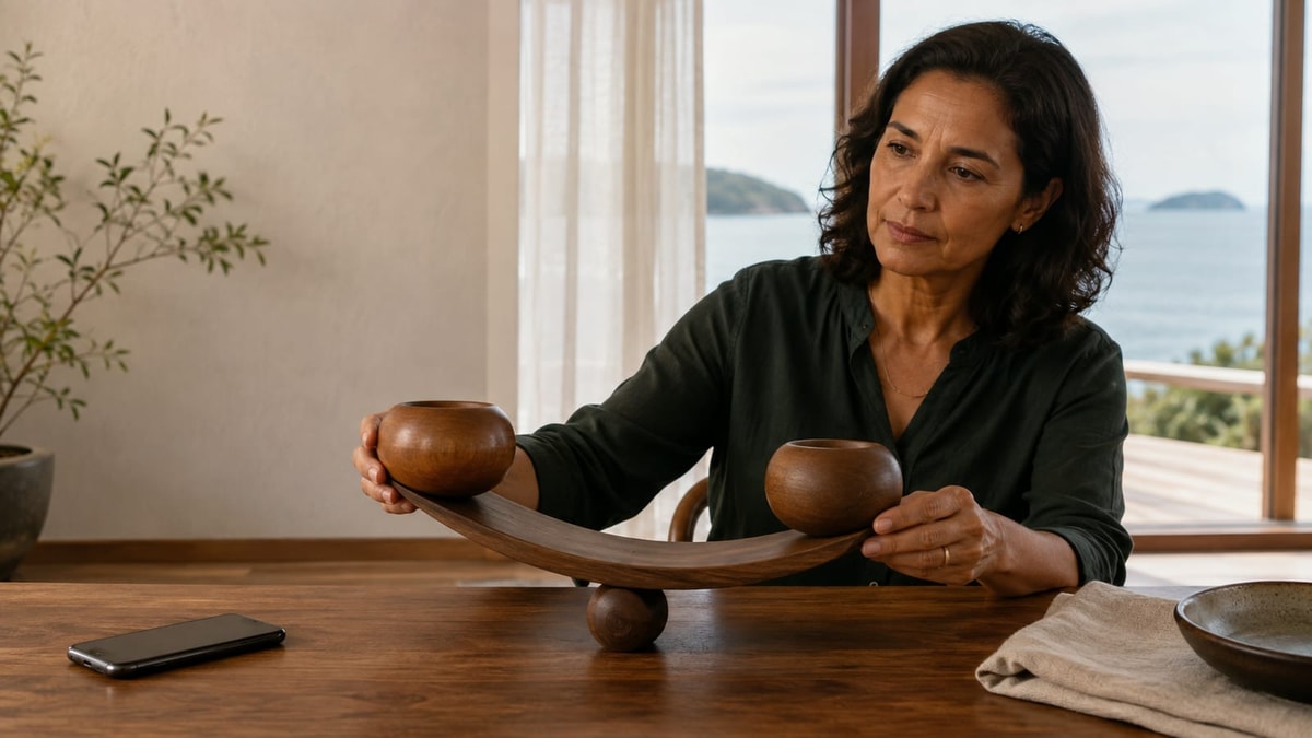 Pessoa equilibra peças de moedas diferentes para representar exposição cambial.